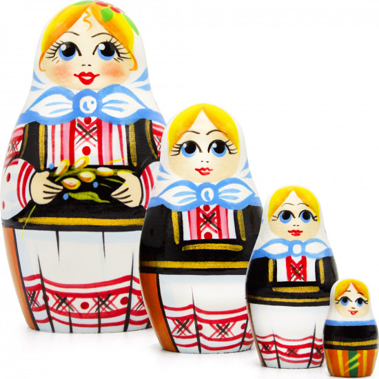 Matryoshka in Belarusian National Costume with Wheat Stalks, Set of 4 pcs