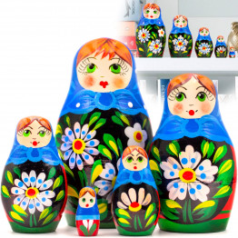 Matryoshka Russian Nesting Doll in Sarafan with Daisy Flowers Set of 5 pcs