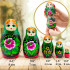 Russian Nesting Dolls Set of 5 pcs - Matryoshka in Green Head Scarf and Sarafan with Rose Flowers
