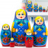 Matryoshka in Blue Headscarf and Sarafan Dress with Red Flowers (Set of 5 pcs)
