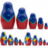 Matryoshka in Blue Headscarf and Sarafan Dress with Red Flowers (Set of 5 pcs)