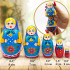 Matryoshka in Blue Headscarf and Sarafan Dress with Red Flowers (Set of 5 pcs)