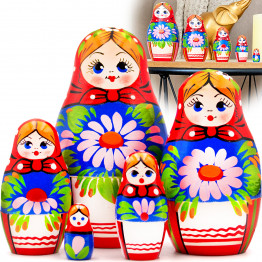 Matryoshka doll with a bouquet of lilies for home decor, set of 5 pcs