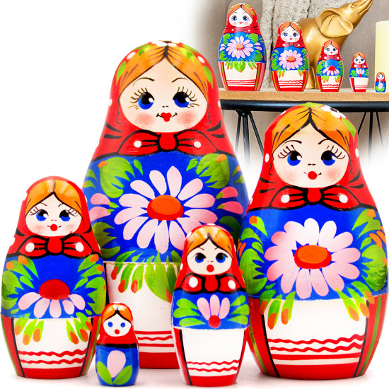 Matryoshka doll with a bouquet of lilies for home decor, set of 5 pcs