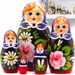 Russian Doll with Dahlias and Chamomile Flowers Set of 5 pcs
