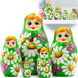 Handmade Russian Nesting Dolls with Traditional Flower Painting Set of 5 Pcs