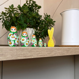 Handmade Russian Nesting Dolls with Traditional Flower Painting Set of 5 Pcs