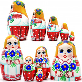 Russian Matreshka Doll in Belarussian Folk Dress with Cornflowers Set of 5 pcs