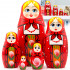 Matryoshka Dolls with Traditional Red Russian Sarafan Set 5 pcs - Hand-Painted Wooden Nesting Doll