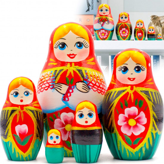 Matryoshka Nesting Dolls Set of 5 pcs in Belarussian Traditional Sarafan with Ornaments