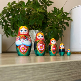 Matryoshka Nesting Dolls Set of 5 pcs in Belarussian Traditional Sarafan with Ornaments
