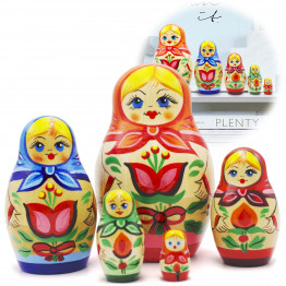 Traditional Hand-Painted Wooden Nesting Dolls Set of 5 Pcs