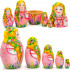Nesting Dolls Set 5 pcs Flowers in Pigtail - Matryoshka Dolls in Pink Dress - Matreshka Dolls