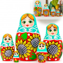 Handmade Nesting Dolls with Sunflower Decorations Set of 5 pcs