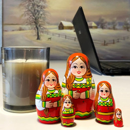 Nesting Dolls in Slavic Folk Dress with Ornament Set of 5 pcs - Matryoshka in East-European National Costume