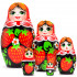 Russian Matryoshka Dolls in Sarafan Dress with Strawberries of 5 pcs - Handmade Strawberry Decor