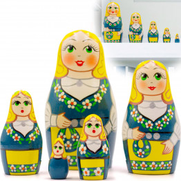 Russian Nesting Dolls in Swedish Dress Set of 5 pcs Matryoshka in Swedish Traditional Costume