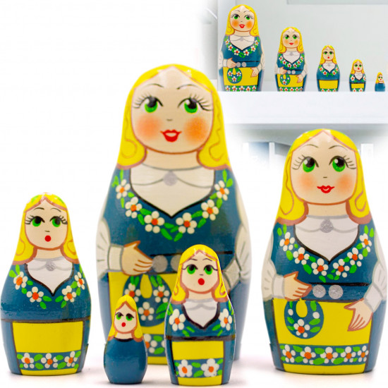Russian Nesting Dolls in Swedish Dress Set of 5 pcs Matryoshka in Swedish Traditional Costume