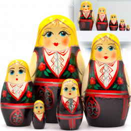 Russian Doll in Norwegian Folk Costume Bunad Set of 5 Pcs