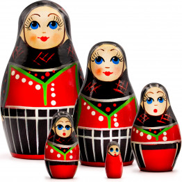 Nesting Doll in Traditional Danish Dress Set of 5 pcs - Matryoshka in Folk Danish Costume