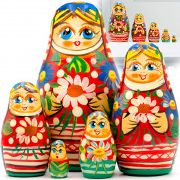 Nesting Dolls Set of 5 pcs - Matryoshka Doll in Belarussian Traditional Dress with Ornament