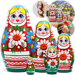 Nesting Dolls Set of 5 pcs - Matryoshka Doll in Belarussian Traditional Dress with Ornament