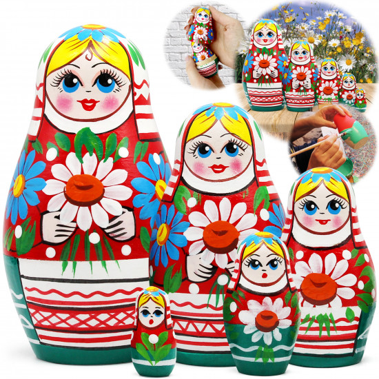 Nesting Dolls Set of 5 pcs - Matryoshka Doll in Belarussian Traditional Dress with Ornament