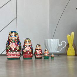 Nesting Dolls Set of 5 pcs - Matryoshka Doll in Belarussian Traditional Dress with Ornament