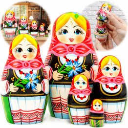 Belarusian matryoshka in national dress with cornflower bouquet set of 5 pieces