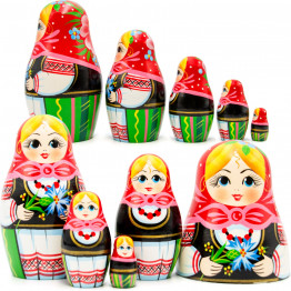 Belarusian matryoshka in national dress with cornflower bouquet set of 5 pieces