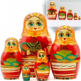 Matryoshka Nesting Doll in Orange Dress with Hazelnuts Set of 5 Pcs