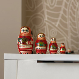 Matryoshka Nesting Doll in Orange Dress with Hazelnuts Set of 5 Pcs