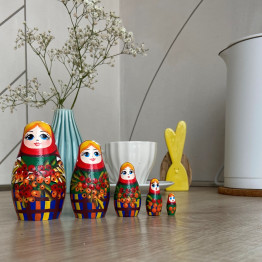 Nesting Dolls Set of 5 pcs - Ukrainian Doll with Rowan Branches - Matryoshka Doll with Rowan Tree Decor - Ukrainian Folk Motives