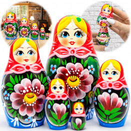 Traditional Russian Matryoshka Dolls Set – 5 Hand-Painted Wooden Nesting Dolls with Floral Patterns