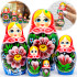 Traditional Russian Matryoshka Dolls Set – 5 Hand-Painted Wooden Nesting Dolls with Floral Patterns