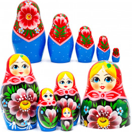 Traditional Russian Matryoshka Dolls Set – 5 Hand-Painted Wooden Nesting Dolls with Floral Patterns