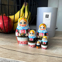 Wooden Matryoshka Dolls in Belarusian National Dress with Wheat Stalks, Set of 5
