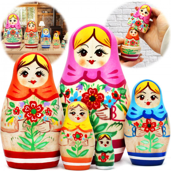 Matryoshka Russian Dolls with Traditional Flower Painting set of 5 pcs