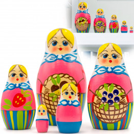 Matryoshka Doll with Mushrooms, Blueberry and Strawberries Set of 5 pcs