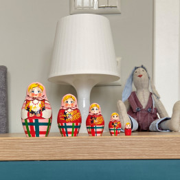 Russian Doll in Belarussian Folk Dress with Cornflowers and Spikelets Set of 5 pcs