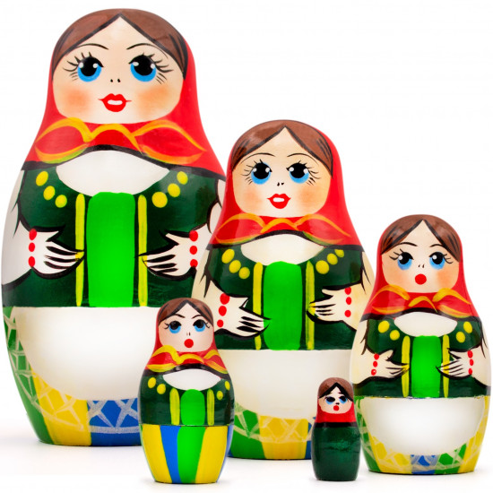 Russian Matryoshka Doll in German Dirndl Dress Set of 5 pcs - Folk Art Dolls in Bavarian Dirndl Dresses