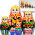 Russian Nesting Dolls Set of 5 pcs in Sarafan Dress with Folk Ornaments and Apples, Pears and Red Currant 