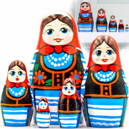 Polish Nesting Dolls Set of 5 pcs - Russian Dolls in Polish Folk Costumes with Ornament