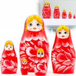 Russian Nesting Dolls Set of 5 pcs - Red Russian Doll for Red Decor