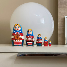 Russian Nesting Doll in Folk Dress with Russian Samovar Set of 5 pcs