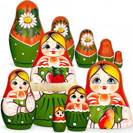 Russian nesting dolls featuring fruity motifs, Set of 5 pcs