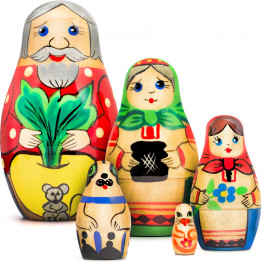 Nesting Dolls Set of 5 pcs with Characters from Russian Fairy Tale Great Big Enormous Turnip