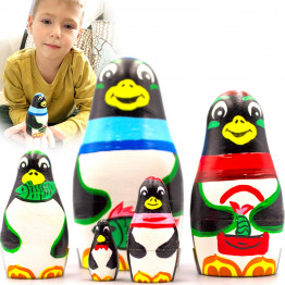 Penguin Nesting Dolls Set 5 pcs - Matryoshka Doll with Cute Penguin Figurines