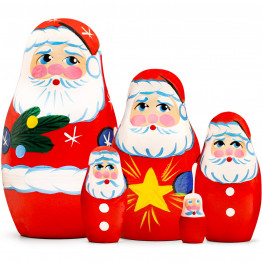 Santa Nesting Dolls Set of 5 pcs - Christmas Russian Nesting Dolls