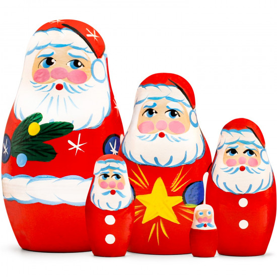 Santa Nesting Dolls Set of 5 pcs - Christmas Russian Nesting Dolls